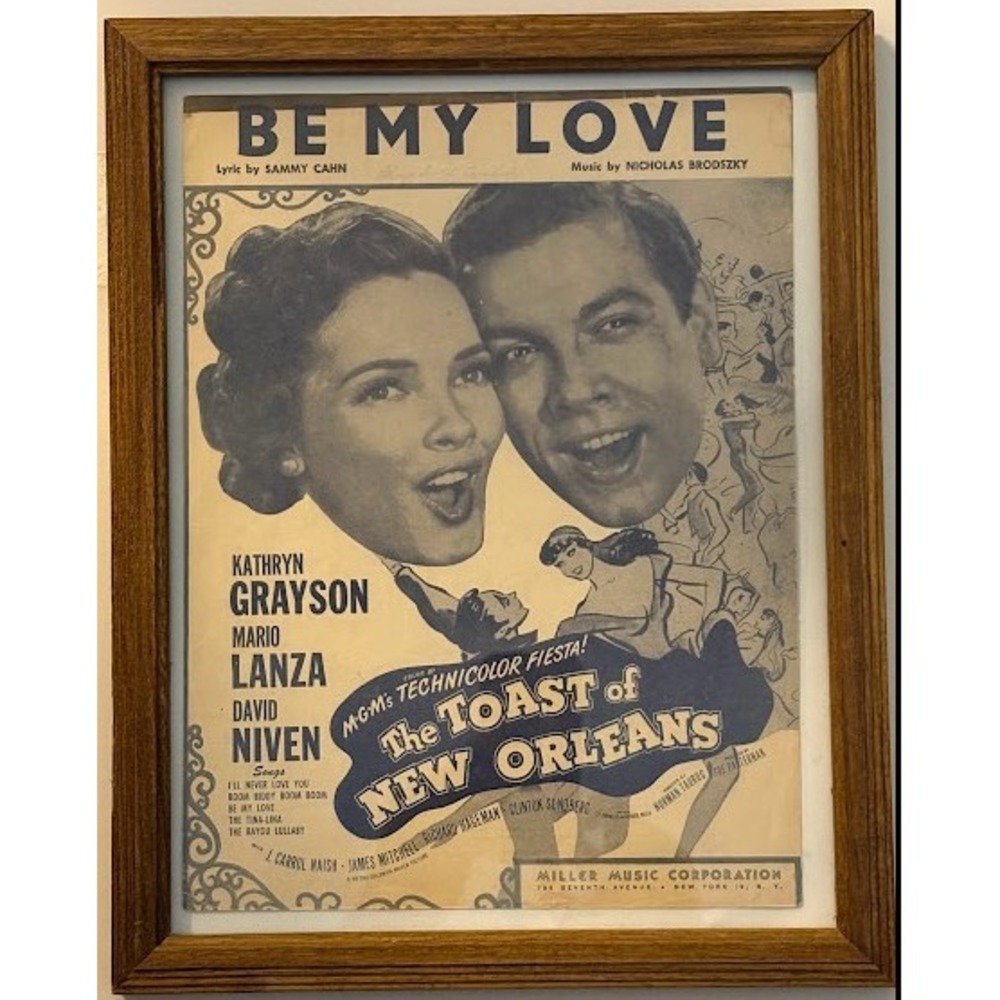 Vintage 1950 Be My Love Sheet Music Framed Toast of New Orleans Mario Lanza MGM